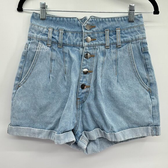 ASTR The Label Light Wash Ultra 13.5" High-Rise Button Fly Denim Shorts Size 25 - Picture 1 of 3